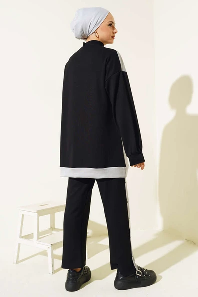 Loyşa Metal Düğme Detay İkili Takım Siyah - Resim 3