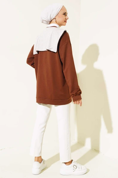 Omuz Atkı Görünümlü Tunik Kahve - Resim 3