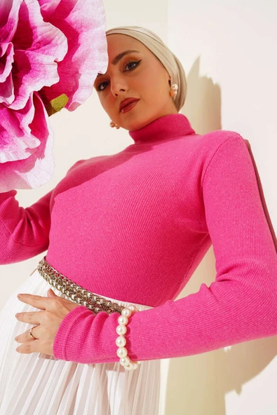 Boğazlı Fitilli Body Fuşya - Resim 2