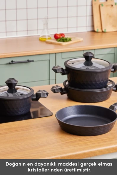 Karaca Biodiamond Antibakteriyel Kulplu İndüksiyon Tabanlı 7 Parça Tencere Seti - Resim 5