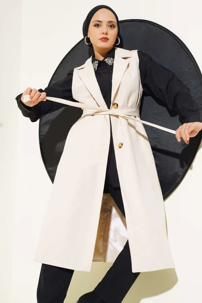 Kuşaklı Sıfır Kol Trençkot Taş ürün görseli 1