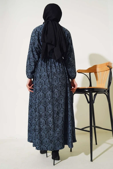 Etnik Desen Yarasa Kol Elbise Duman Gri - 3