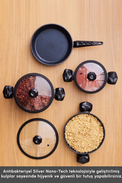 Karaca Biodiamond Antibakteriyel Kulplu İndüksiyon Tabanlı 7 Parça Tencere Seti - Resim 4