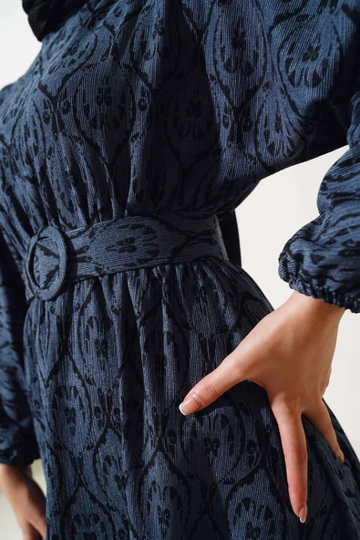 Etnik Desen Yarasa Kol Elbise Duman Gri - 4