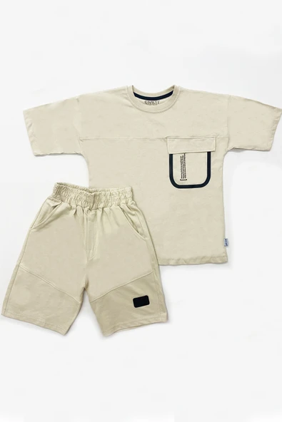 ERKEK ÇOCUK ŞORTLU TAKIM SIRT BASKILI CEP DETAYLI B19 - 4