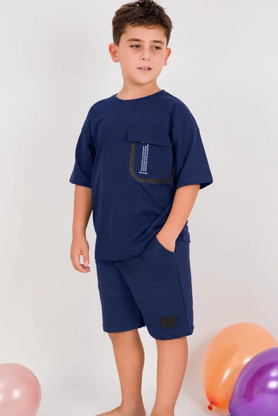 ERKEK ÇOCUK ŞORTLU TAKIM SIRT BASKILI CEP DETAYLI B19 - 10