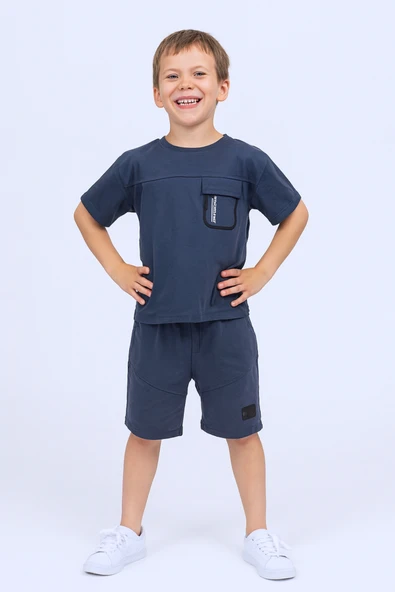 ERKEK ÇOCUK ŞORTLU TAKIM SIRT BASKILI CEP DETAYLI B19 - 6