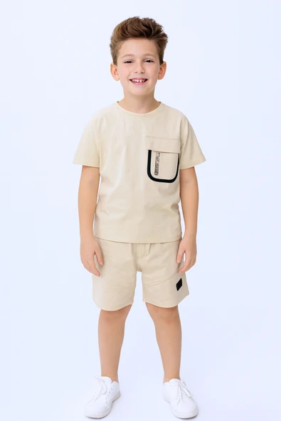 ERKEK ÇOCUK ŞORTLU TAKIM SIRT BASKILI CEP DETAYLI B19