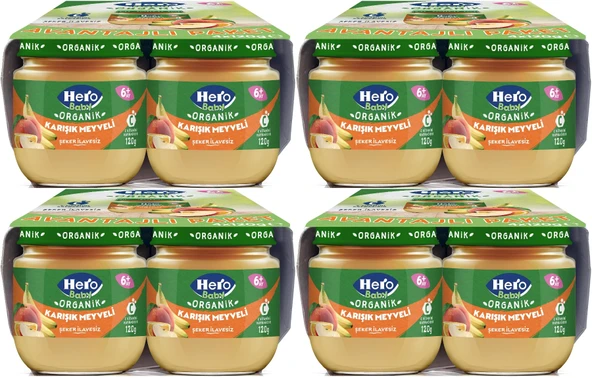 Hero Baby Kavanoz Maması 120GR Avantaj Pk (16 Lı Set) Karışık Meyveli (4PK*4)