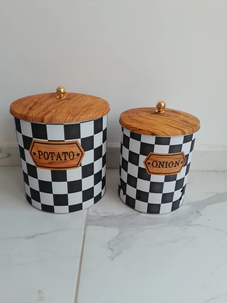 Desenli Metal 2 Li Patates Soğan Sepeti - 3