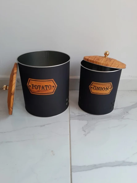 Desenli Metal 2 Li Patates Soğan Sepeti - Resim 4
