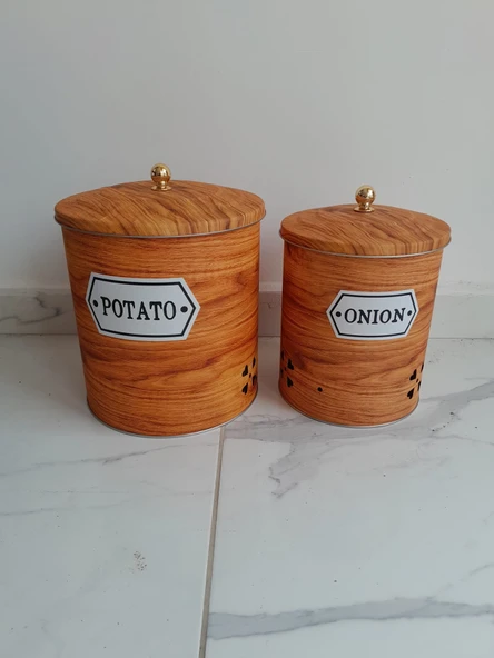 Desenli Metal 2 Li Patates Soğan Sepeti - 3