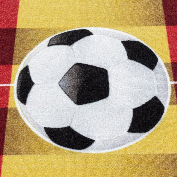 Erkek Çocuk Bebek odası oyun Halısı Futbol Sahası temalı Sarı Kırmızı kaymaz tabanlı - 5