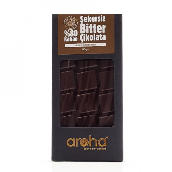Aroha Stevia İle Tatlandırılmış 80 Kakao Bitter Çikolata 80 Gr
