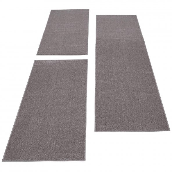 Halı Yolluk Set 3 lü Yatak odası Takımı düz renkli Bej - 6