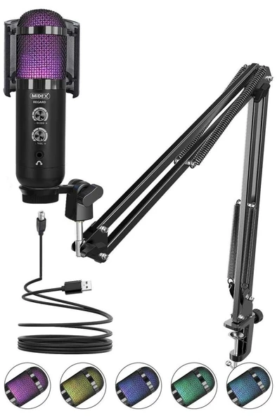 Midex REGARD RGB Set USB Ekholu Oyuncu ve Yayıncı Mikrofonu (Kayıt Gaming Tiktok Twitch Canlı yayın Discord Youtube) ürün görseli 1