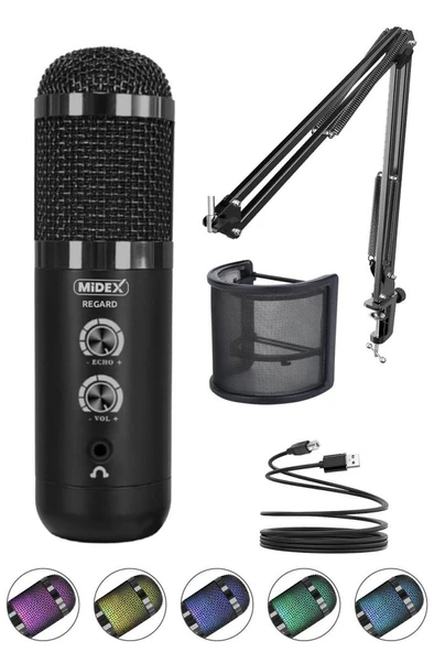 Midex REGARD RGB Set USB Ekholu Oyuncu ve Yayıncı Mikrofonu (Kayıt Gaming Tiktok Twitch Canlı yayın Discord Youtube) - Resim 3