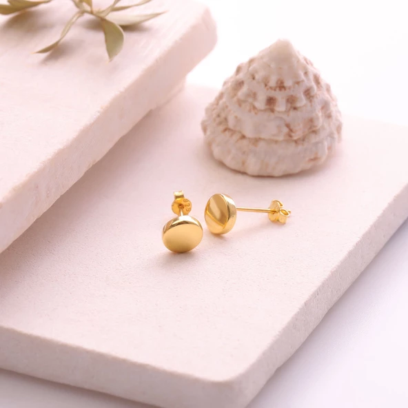 925 Ayar Gümüş Bombeli Daire Küpe Çap:7 E00248 - Resim 5