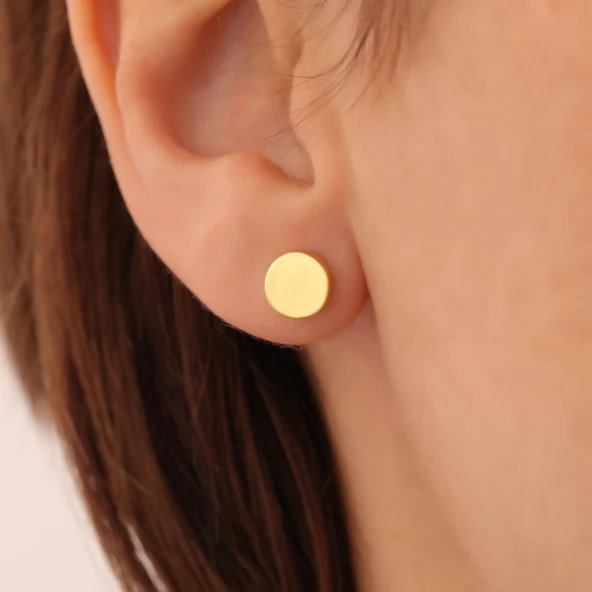 925 Ayar Gümüş Bombeli Daire Küpe Çap:7 E00248 - Resim 2