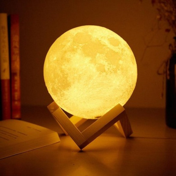 3D Ay Şeklinde Dekoratif Standlı Gece Masa Lambası