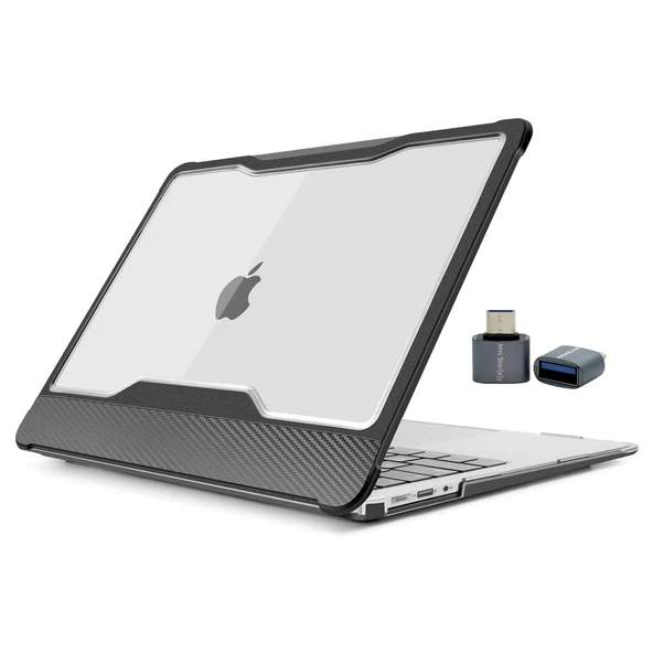 MacBook Air 13 İnç A1932 Kılıf Outdoor Darbe Emici Karbon Fiber Sert Kapak Şeffaf Koruma ürün görseli