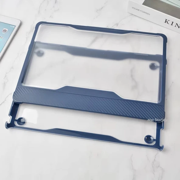 MacBook Air 13 İnç A1932 Kılıf Outdoor Darbe Emici Karbon Fiber Sert Kapak Şeffaf Koruma - Resim 7