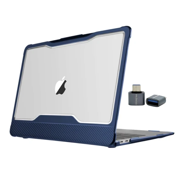MacBook Air 13 İnç A1932 Kılıf Outdoor Darbe Emici Karbon Fiber Sert Kapak Şeffaf Koruma - Resim 3