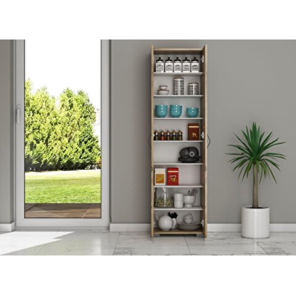 Tiamob 2 Kapaklı 8 Raflı Ceviz Çok Amaçlı Dolap - 3