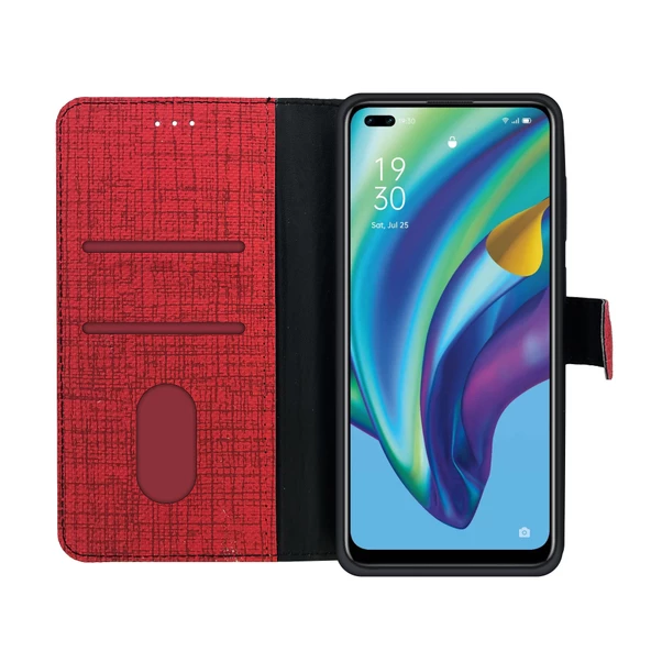 Oppo Reno4 Lite Kılıf FitCase Fabric Kapaklı Cüzdanlı - 10