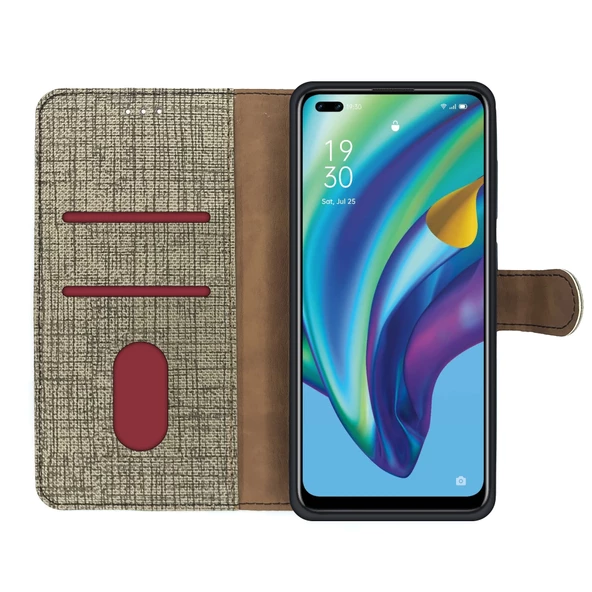 Oppo Reno4 Lite Kılıf FitCase Fabric Kapaklı Cüzdanlı - 4