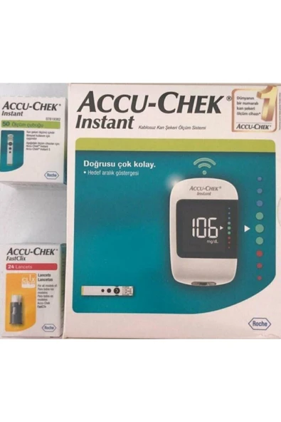 ACCU CHEK İNSTANT CİHAZ + İNSTANT STRİP + FASTCLİX LANSET 24