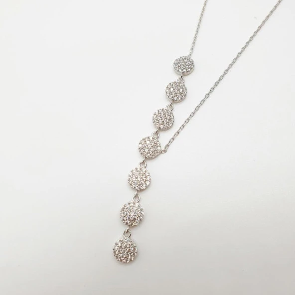 Beyaz Taşlı Damla Kolye Beyaz Zincir - 3