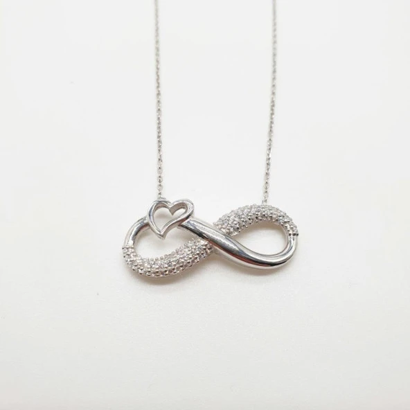 Kalpli Ve Taşlı Sonsuzluk Gümüş Kolye - 11