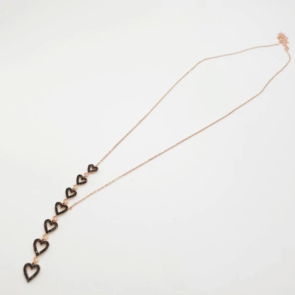 Sıralı Kalp Siyah Taşlı Gümüş Kolye - 2