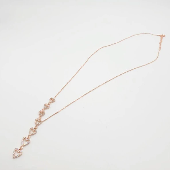 Sıralı Kalp Beyaz Taşlı Gümüş Kolye - 12