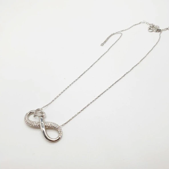 Kalpli Ve Taşlı Sonsuzluk Gümüş Kolye - 9