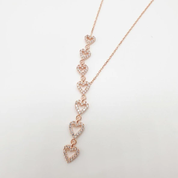 Sıralı Kalp Beyaz Taşlı Gümüş Kolye - 9