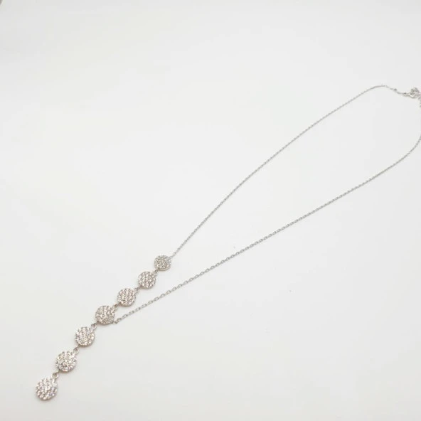 Beyaz Taşlı Damla Kolye Beyaz Zincir - 8