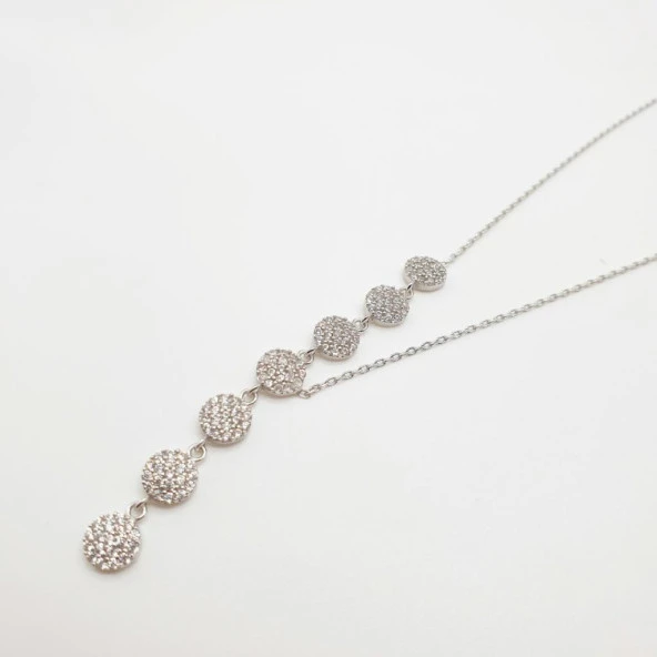 Beyaz Taşlı Damla Kolye Beyaz Zincir - 9