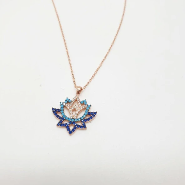 Lale Model Taşlı Gümüş Kolye