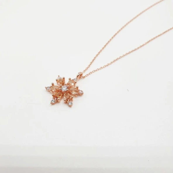 Rose Renk Beyaz Taşlı Gümüş Kolye - 8