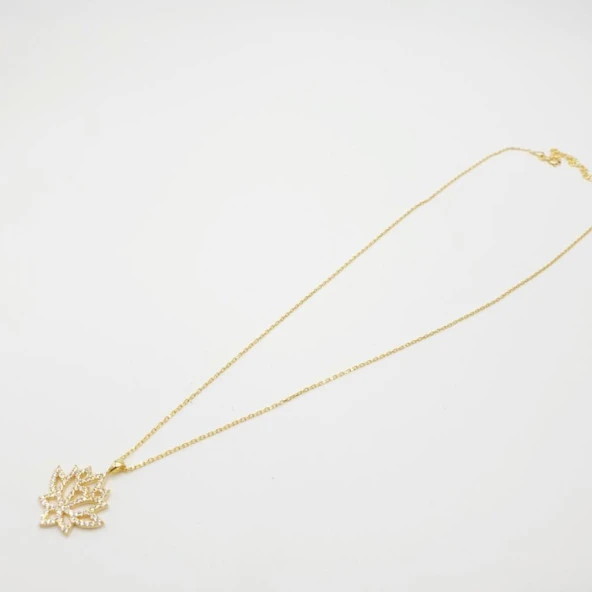 Lale Model Altın Renk Taşlı Gümüş Kolye - 11