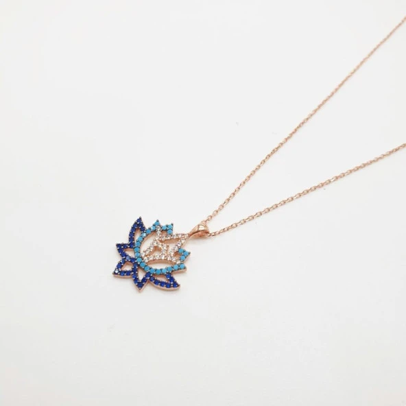 Lale Model Taşlı Gümüş Kolye - 12