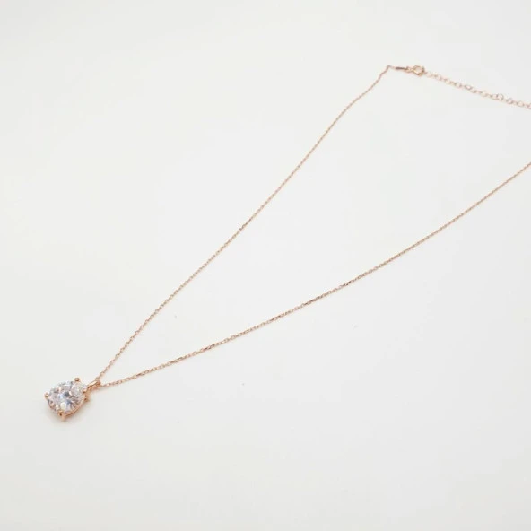 Rose Renk Tek Taşlı Gümüş Kolye - Resim 6