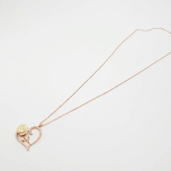 Kalbin İçinde Beyaz Gül Taşlı Kolye - 11