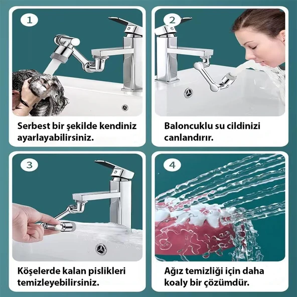 HyMark 1080 Derece Dönebilen Evrensel 2 Modlu Robotik Kol Mutfak Banyo Musluk Başlığı - 6