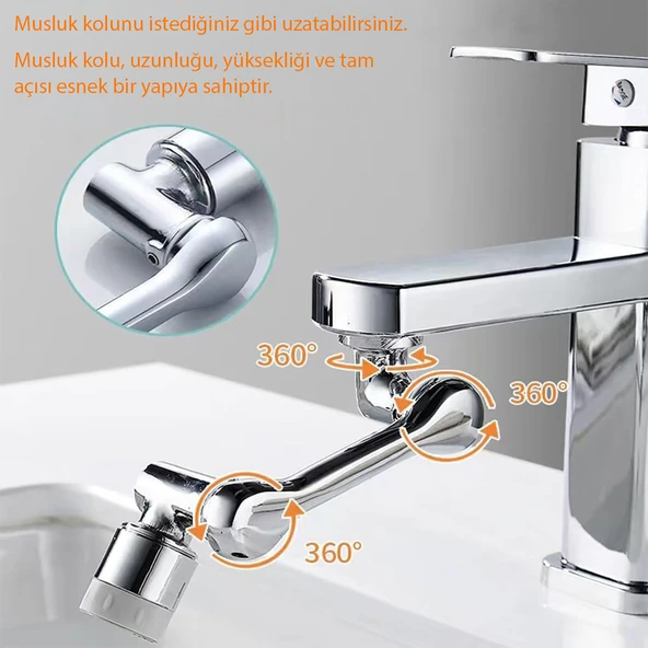 HyMark 1080 Derece Dönebilen Evrensel 2 Modlu Robotik Kol Mutfak Banyo Musluk Başlığı - 7