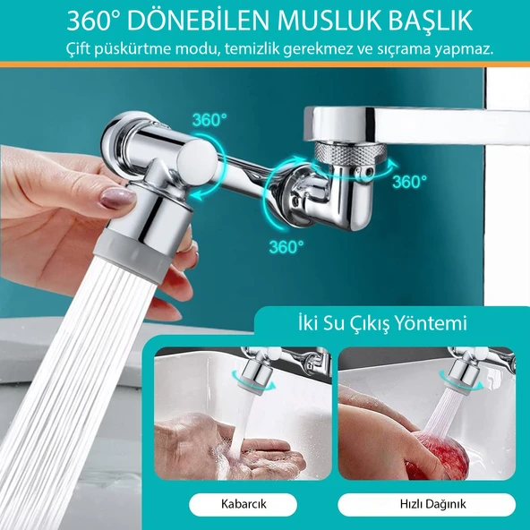 HyMark 1080 Derece Dönebilen Evrensel 2 Modlu Robotik Kol Mutfak Banyo Musluk Başlığı - 2