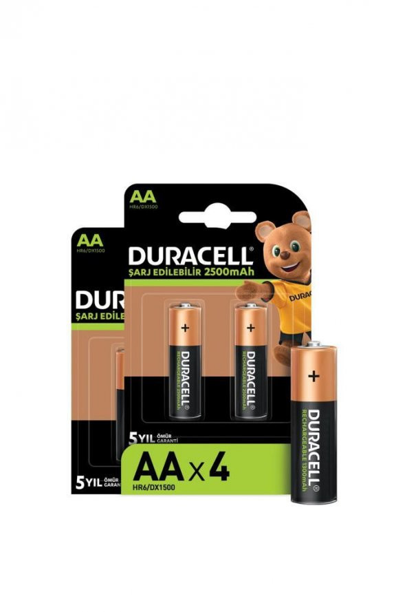 Duracell Şarj Edilebilir AA 2500mAh Piller, 2 Li Paket x2 (4 Adet)
