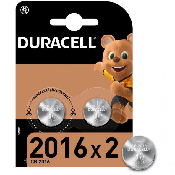 Duracell Özel 2016 Lityum Düğme Pil 3V, 2 Li Paket (CR2016)